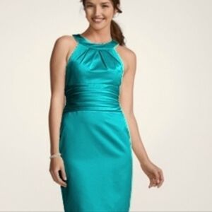 David's Bridal Teal Halter Midi Dress Size 10 Color Mermaid Bridesmaid Formal